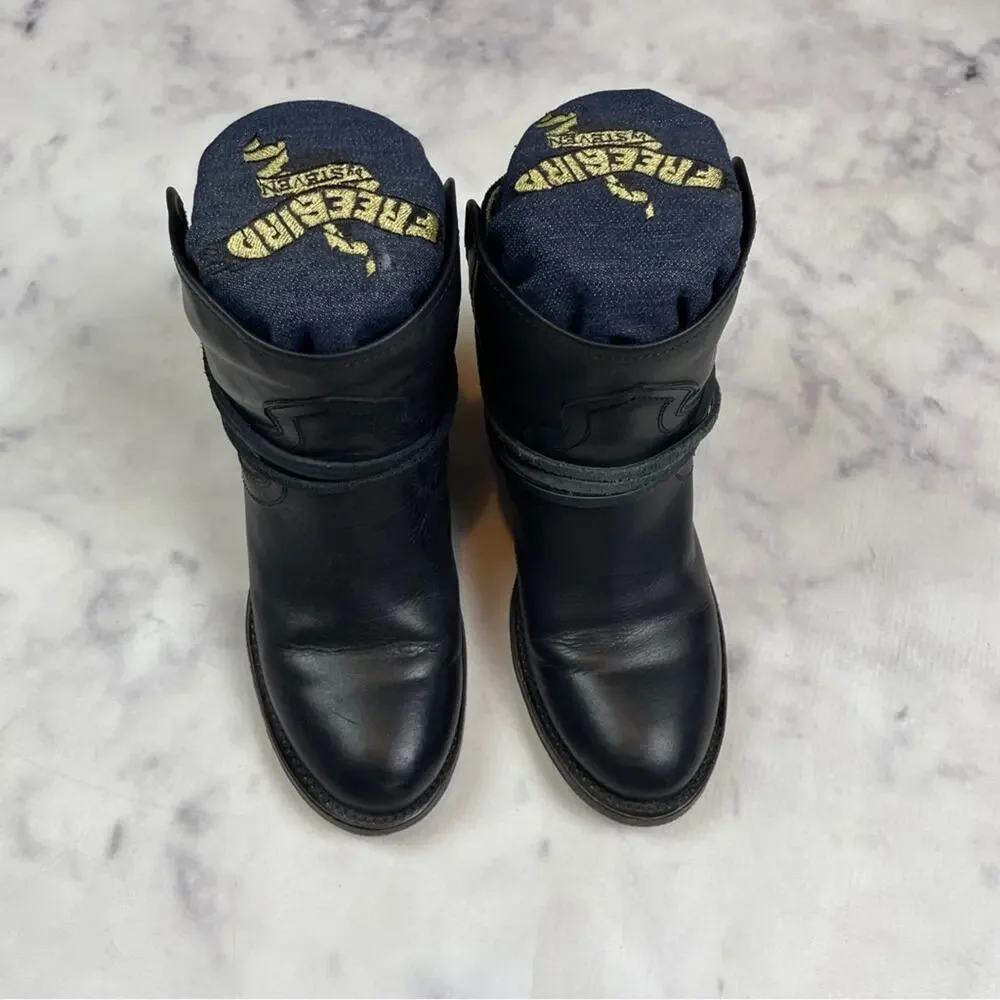 Freebird by Steven Casey Black Wrap Strap Ankle Booties Boho Festival Sz 8